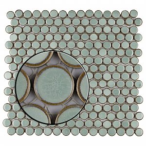 Hudson Penny Round Mint Green 11-7/8" x 12-5/8" Porcelain Mosaic Tile -10 Sheets Per Case -10.5 Sq. Ft.