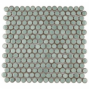 Hudson Penny Round Mint Green 11-7/8" x 12-5/8" Porcelain Mosaic Tile -10 Sheets Per Case -10.5 Sq. Ft.