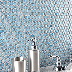 Hudson Penny Round Marine 11-7/8" x 12-5/8" Porcelain Mosaic Tile -10 Sheets Per Case -10.5 Sq. Ft.