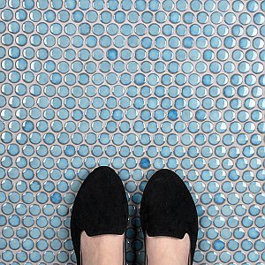 Hudson Penny Round Marine 11-7/8" x 12-5/8" Porcelain Mosaic Tile -10 Sheets Per Case -10.5 Sq. Ft.