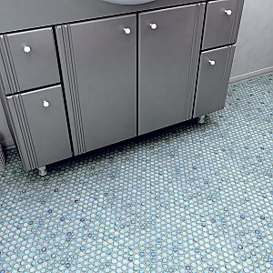 Hudson Penny Round Marine 11-7/8" x 12-5/8" Porcelain Mosaic Tile -10 Sheets Per Case -10.5 Sq. Ft.