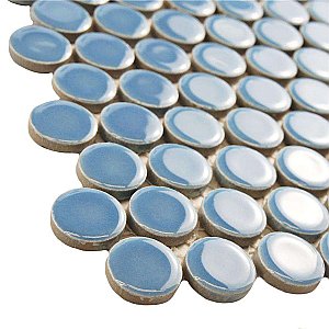 Hudson Penny Round Light Blue 11-7/8" x 12-5/8" Porcelain Mosaic Tile -10 Sheets Per Case -10.5 Sq. Ft.