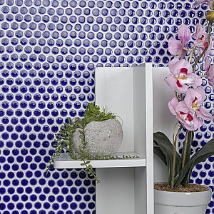 Hudson Penny Round Cobalt 11-7/8" x 12-5/8" Porcelain Mosaic Tile -10 Sheets Per Case -10.5 Sq. Ft.