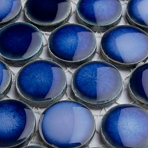 Hudson Penny Round Glossy Sapphire 11-7/8" x 12-5/8" Porcelain Mosaic Tile -10 Sheets Per Case -10.5 Sq. Ft.