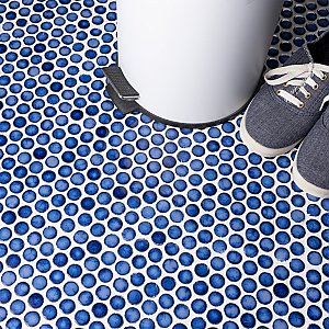 Hudson Penny Round Glossy Sapphire 11-7/8" x 12-5/8" Porcelain Mosaic Tile -10 Sheets Per Case -10.5 Sq. Ft.