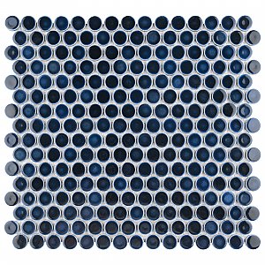 Hudson Penny Round Midnight 11-7/8" x 12-5/8" Porcelain Mosaic Tile -10 Sheets Per Case -10.5 Sq. Ft.