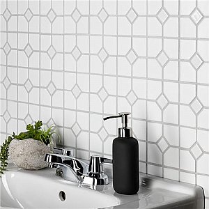 Oxford M Wht w/Glossy Wht Dot 11-3/8" x 11-3/8" Porcelain Mosaic Tile -10 Tiles Per Case -9.2 Sq. Ft.