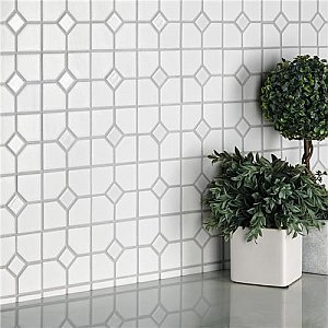 Oxford M Wht w/Glossy Wht Dot 11-3/8" x 11-3/8" Porcelain Mosaic Tile -10 Tiles Per Case -9.2 Sq. Ft.