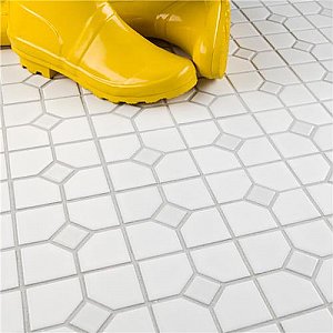 Oxford M Wht w/Glossy Wht Dot 11-3/8" x 11-3/8" Porcelain Mosaic Tile -10 Tiles Per Case -9.2 Sq. Ft.