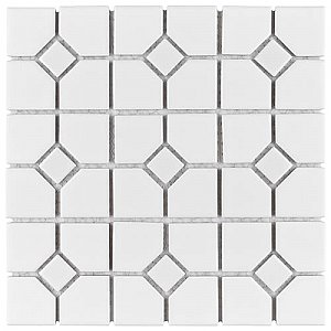 Oxford M Wht w/Glossy Wht Dot 11-3/8" x 11-3/8" Porcelain Mosaic Tile -10 Tiles Per Case -9.2 Sq. Ft.