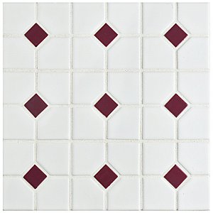Oxford Matte Wht w/Maroon Dot 11-3/8" x 11-3/8" Porcelain Mosaic Tile -10 Tiles Per Case -9.2 Sq. Ft.