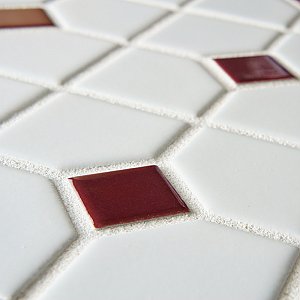 Oxford Matte Wht w/Maroon Dot 11-3/8" x 11-3/8" Porcelain Mosaic Tile -10 Tiles Per Case -9.2 Sq. Ft.