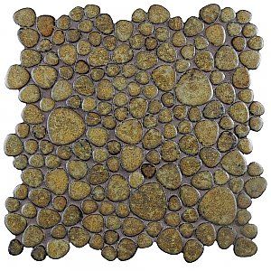 Pebble Brownstone 10-3/4" x 10-7/8" Porcelain Mosaic Tile -10 Tiles Per Case -8.3 Sq. Ft.