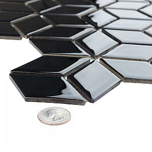 Hudson Rhombus Glossy Black 10-1/4" x 11-3/4" Porcelain Mosaic Tile -10 Sheets Per Case -8.56 Sq. Ft.