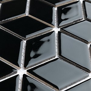 Hudson Rhombus Glossy Black 10-1/4" x 11-3/4" Porcelain Mosaic Tile -10 Sheets Per Case -8.56 Sq. Ft.