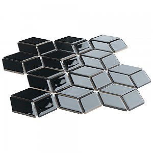 Hudson Rhombus Glossy Black 10-1/4" x 11-3/4" Porcelain Mosaic Tile -10 Sheets Per Case -8.56 Sq. Ft.