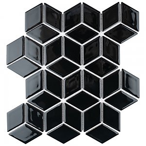 Hudson Rhombus Glossy Black 10-1/4" x 11-3/4" Porcelain Mosaic Tile -10 Sheets Per Case -8.56 Sq. Ft.