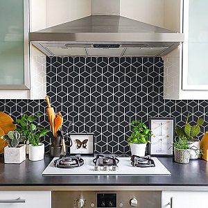 Hudson Rhombus Matte Black 10-1/4" x 11-3/4" Porcelain Mosaic Tile -10 Sheets Per Case -8.56 Sq. Ft.
