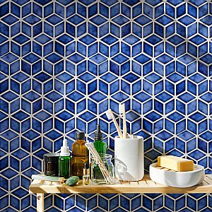Hudson Rhombus Sapphire 10-1/4" x 11-3/4" Porcelain Mosaic Tile -10 Sheets Per Case -8.56 Sq. Ft.
