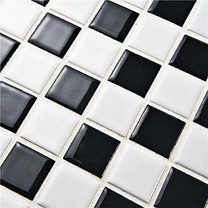 Black & White Checkerboard Square Glossy 12" x 12" Porcelain Mosaic Tile - Sold Per Case of 10  - 10.20 Square Feet