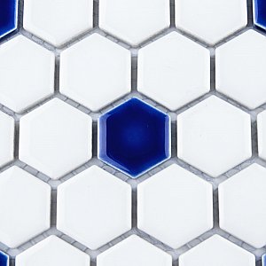 Metro Ion 1" Hex Sapphire Dot With Glossy White 10-1/4" x 11-7/8" Porcelain Mosaic Floor & Wall Tile