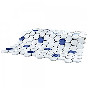 Metro Ion 1" Hex Sapphire Dot With Glossy White 10-1/4" x 11-7/8" Porcelain Mosaic Floor & Wall Tile