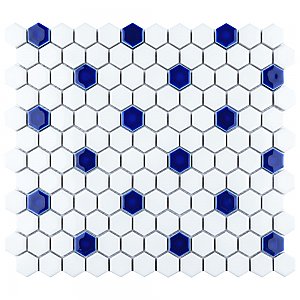 Metro Ion 1" Hex Sapphire Dot With Glossy White 10-1/4" x 11-7/8" Porcelain Mosaic Floor & Wall Tile
