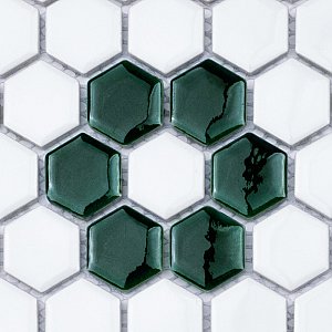 Metro Ion 1" Hex Emerald Single Flower With Gloss White 10-1/4" x 11-7/8" Floor & Wall Tile - 10 Tiles Per Case - 8.6 Sq. Ft.