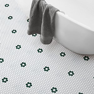 Metro Ion 1" Hex Emerald Single Flower With Gloss White 10-1/4" x 11-7/8" Floor & Wall Tile - 10 Tiles Per Case - 8.6 Sq. Ft.