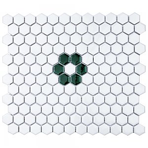 Metro Ion 1" Hex Emerald Single Flower With Gloss White 10-1/4" x 11-7/8" Floor & Wall Tile - 10 Tiles Per Case - 8.6 Sq. Ft.