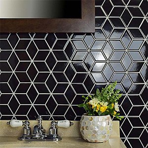 Metro Rhombus Glossy Black Porcelain Mosaic - Sold Per Case of 10 - 9.04 Square Feet