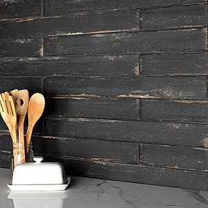Retro Nero 2-3/4" x 23-1/2" Porcelain Floor & Wall Tile - 24 Tiles Per Case - 11.52 Sq. Ft.