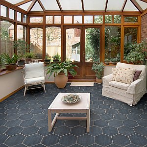 Retro Mini Hex Blue 7" x 8" Porcelain Floor & Wall Tile - Sold Per Case of 36 - 11.16 Sq. Ft.