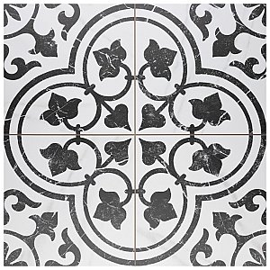 Merzoni Ornate Marquina 17-7/8" x 17-7/8" Porcelain Floor & Wall Tile - 5 Tiles Per Case - 11.25 Sq. Ft.