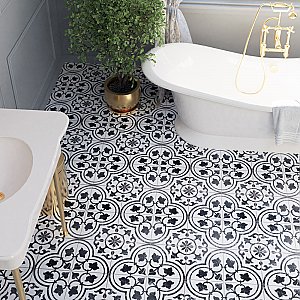 Merzoni Ornate Marquina 17-7/8" x 17-7/8" Porcelain Floor & Wall Tile - 5 Tiles Per Case - 11.25 Sq. Ft.