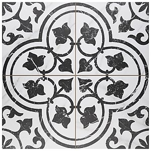 Merzoni Ornate Marquina 17-7/8" x 17-7/8" Porcelain Floor & Wall Tile - 5 Tiles Per Case - 11.25 Sq. Ft.