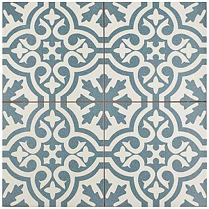 Berkeley Blue 17-5/8" x 17-5/8" Ceramic Tile - Blue & White - Per Case of 5 - 11.10 Square Feet