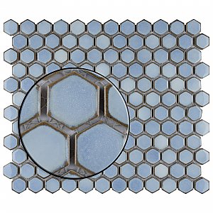 Hudson 1" Hex Frost Blue 11-7/8" x 13-1/4" Porcelain Mosaic Tile - Case of 10 Pieces - 11.2 Square Feet Per Case