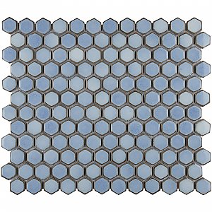 Hudson 1" Hex Frost Blue 11-7/8" x 13-1/4" Porcelain Mosaic Tile - Case of 10 Pieces - 11.2 Square Feet Per Case
