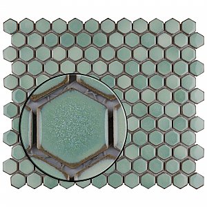 Hudson 1" Hex Mint Green 11-7/8" x 13-1/4" Porcelain Mosaic Tile - Case of 10 Pieces - 11.2 Square Feet Per Case