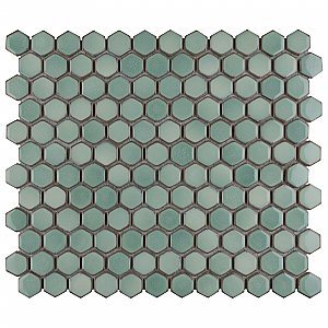 Hudson 1" Hex Mint Green 11-7/8" x 13-1/4" Porcelain Mosaic Tile - Case of 10 Pieces - 11.2 Square Feet Per Case