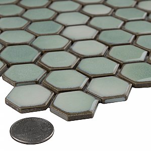 Hudson 1" Hex Mint Green 11-7/8" x 13-1/4" Porcelain Mosaic Tile - Case of 10 Pieces - 11.2 Square Feet Per Case