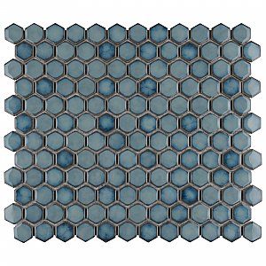 Hudson 1" Hex Marine Blue 11-7/8" x 13-1/4" Porcelain Mosaic Tile - Case of 10 Pieces - 11.2 Square Feet Per Case