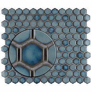 Hudson 1" Hex Marine Blue 11-7/8" x 13-1/4" Porcelain Mosaic Tile - Case of 10 Pieces - 11.2 Square Feet Per Case
