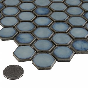 Hudson 1" Hex Marine Blue 11-7/8" x 13-1/4" Porcelain Mosaic Tile - Case of 10 Pieces - 11.2 Square Feet Per Case
