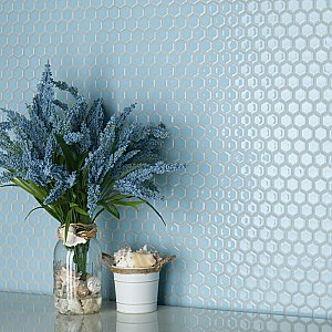 Hudson 1" Hex Cashmere Blue 11-7/8" x 13-1/4"  Porcelain Mosaic Tile -10 Tiles Per Case - 11.2 Sq. Ft.