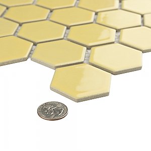 Hudson Due 2" Hex Vintage Yellow 10-7/8" x 12-5/8" Porcelain Mosaic Tile -10 Sheets Per Case -9.7 Sq. Ft.