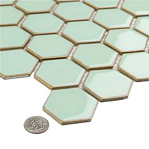 Hudson Due 2" Hex Light Green 10-7/8" x 12-5/8" Porcelain Mosaic Tile -10 Sheets Per Case -9.7 Sq. Ft.