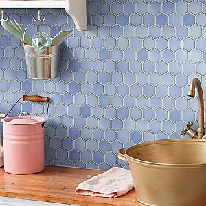 Hudson Due 2" Hex Frost Blue 10-7/8" x 12-5/8" Porcelain Mosaic Tile -10 Sheets Per Case -9.7 Sq. Ft.