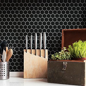Hudson Due 2" Hex Glossy Black 10-7/8" x 12-5/8" Porcelain Mosaic Tile -10 Sheets Per Case -9.7 Sq. Ft.